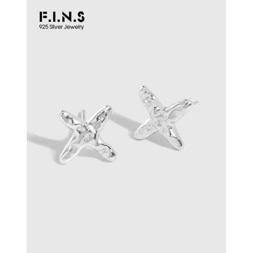 F.I.N.S Korean Original Design Uneven Cross 100% S925 Sterling Silver Earrings Minimalist Plus Small Stud Earrings Fine Jewelry
