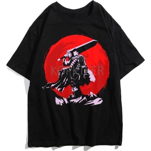 Guts Berserk Black Swordsman Guts Casca Hip Hop Men Short Sleeve T-shirt Harajuku Funny Cartoon Graphic Print Streetwear Top Tee