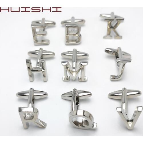 HUISHI Silver-color 26 Letters Alphabet Cufflinks For Mens Shirt Copper Color Fashion Silver Alphabet Letter Designs Cufflink