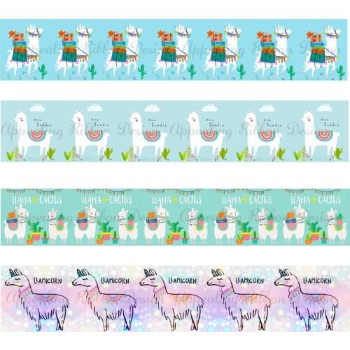 Custom Llama&cactus 9-75mm printed grosgrain ribbon/16mm printed elastic foe ribbons DIY hair bows Sewing webbing 50 yards