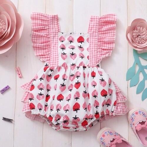 Strawberry/Pineapple Printing Romper For Newborn Baby Girls Summer Cotton Ruffles Fly Sleeve Jumpsuits Infant Cute Playsuits