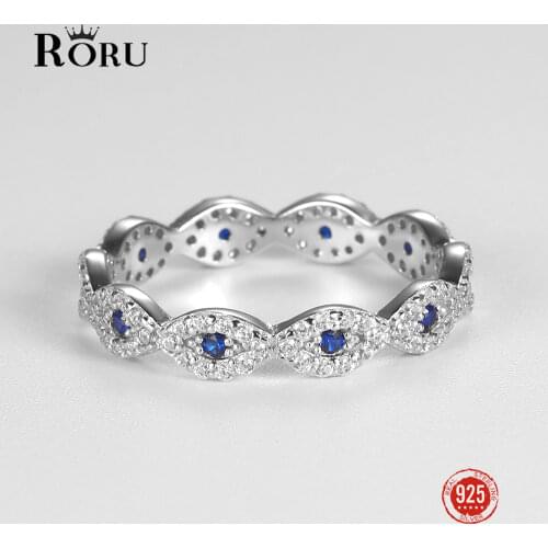 Real S925 Sterling Silver Blue Zircon Stone Evil Eye Rings Luxury Brand Fashion Ring for Women Wedding Birthday Jewelry Gifts