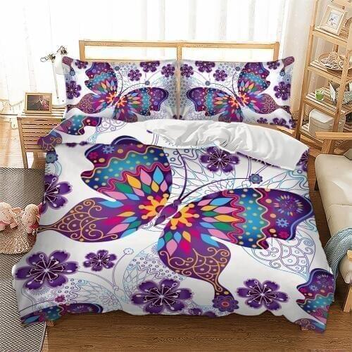 Purple Butterfly Bedding sets Fashion Animal Duvet Cover Pillowcases Twin Queen Size bedlinen home textile 3pcs