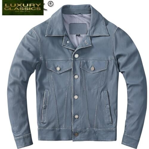 Winter Autumn Genuine Leather Jacket Men Streetweaar Real Leather Coat Man Moto Biker Vintage Sheepskin Jackets Coats LW4