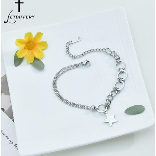 Letdiffery Sweet Fashion Star Pendant Bracelet Stainless Steel O Chain Bracelets for Women Party Birthday Annivensary Gifts