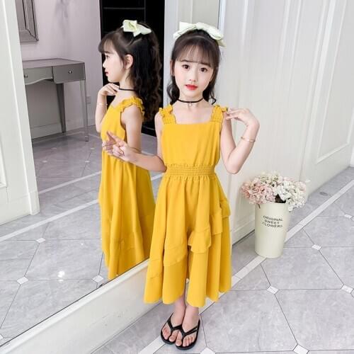 Summer Dresses For Girls Ruffles girls clothes Girls Party Dress Solid Color Kids Dresses Summer Girl Costume children clothes