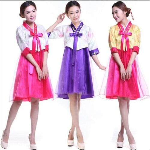 Summer 6 Color Woman Elegant Korean Traditional Costume Minority Dance Performance Clothing Female Hanbok Court Pincess Dress