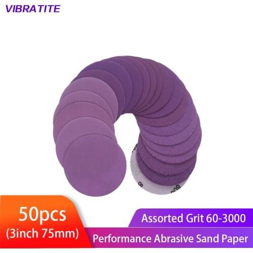 50pcs 3Inch Purple Wet Dry Sanding Sheets High Performance Abrasive Sand Paper for Wood Furniture Finishing Metal Auto Polishing