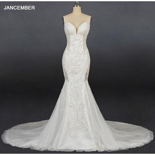 LSDZ35 JANCEMBER Sexy Strapless With Sleeveless Crystal Cheap White Mermaid White Wedding Dress 2020 Lace Up Back