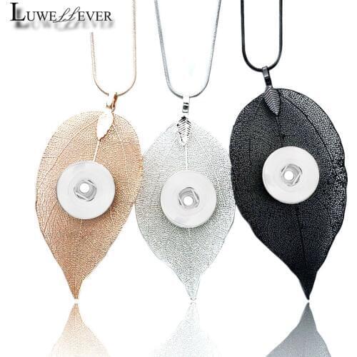 LUWELLEVER Hollow Leaves Necklace Interchangeable Ginger Necklace 011 Fit 12mm 18mm Snap Button Charm Jewelry For Women Gift