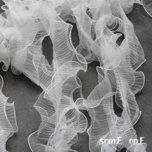 8cm Small Wave Pleated Lace Trim Black White Folds DIY Patchwork Cuffs Neckline Wedding Dress Gown Designer Accessories