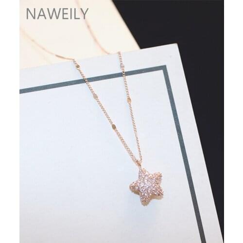 Fashion Micro CZ Zircon Star Choker Necklaces High-end Chain Pendant Necklace Gold Silver Color For Women Collar Jewelry