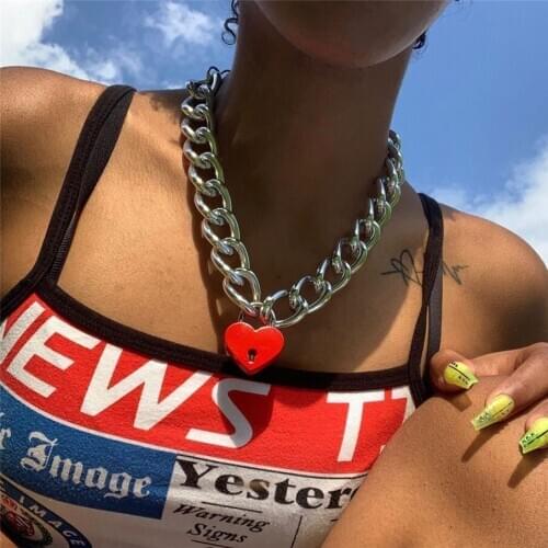 Fashion Love Lock Pendants Punk Necklaces For Women Gold Metal Key Heart Necklace New Design Jewelry Gif