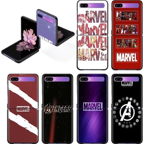 Marvel Logo Avengers Fashion Mobile Hard Shockproof Cover For Samsung Galaxy Z Flip 3 5G Black Fundas Phone Case