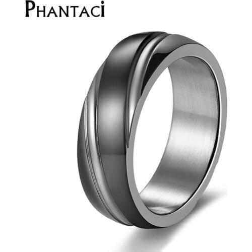 Phantaci 6MM No Fade Stainless Steel Men Ring Black Fashion Male Cool Jewelry Metal Titanium Ring Man