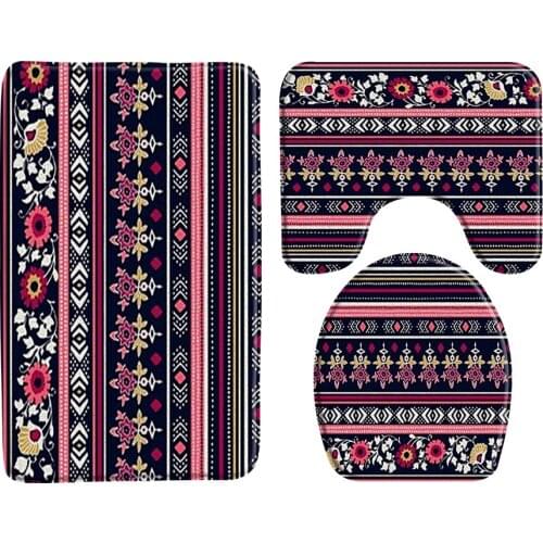 Bohemia Ethnic Pattern Printing Bath Mat 3-Piece Set Foot Mat Rug Toilet Carpets Shower Anti-Slip Bathtub Mat Bathroom Products