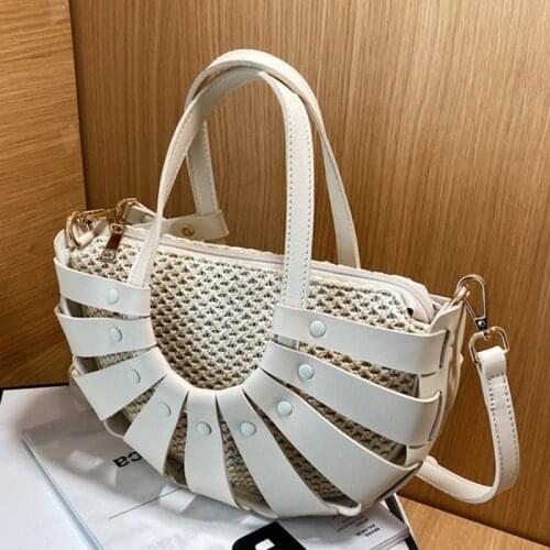 New Semicircle Design Women Handbag Small Tote Bags Summer Beach Woven Shoulder Crossbody Bag Female Travel PU Handbags
