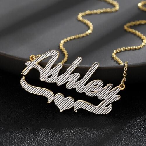 3D Double Plated Nameplate Necklace Hip Hop Letter Necklace Name Necklaces Old English Custom Carving Batch of Flowers for Gifts