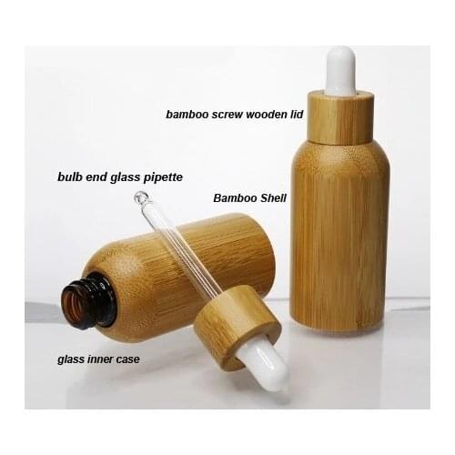 Recycled 30ml 50ml full bamboo cover amber e liquid glass dropper bottle essential oil bottle with bamboo cap