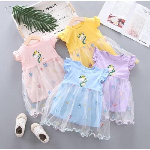 Girls Dress New Summer Cartoon Unicorn Sequins Star Sequins Vestidos Children Dress Sweet Party Mesh Princess Dress Kids Dress
