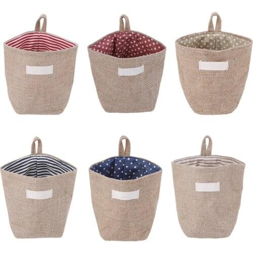 Simple Large Capacity Women Cosmetic Box Jute Cotton Linen Sundries Basket Cosmetic Bag Wall Hanging Bags For Women