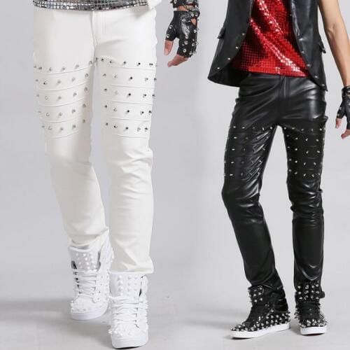 Stage personality men pants motorcycle leather pant men feet trousers singer dance rock fashion pantalon homme street star style