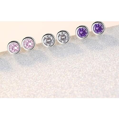 Hainon 2019 New Fashion Brand Jewelry Purple/Red/Pink Crystal Stud Earrings for Women Tiny Simple Round Earrings Christmas gift