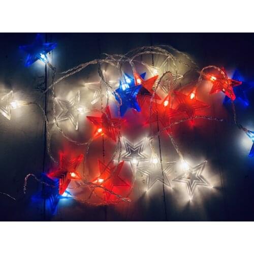 LED String Lights Blue Red White Star Pendant Lamps USA Independence Day LED Curtain String Lights Party Garden Eaves Decoration
