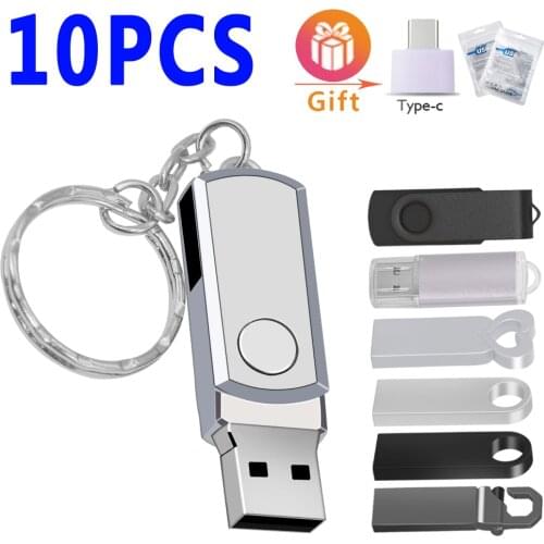 10pcs/lot Keychain USB Flash Drive 64GB Metal Pen Drive 32GB 16GB 8GB 4GB Pendrive 2.0 USB Memory Stick Waterproof Flash Drive