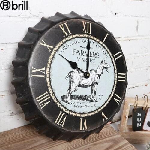 Vintage Wall Clock Large Creative Beer Cover Clocks Wall Home Decor Living Room Farmhouse Decor Home Watch Beer Cap Decoration