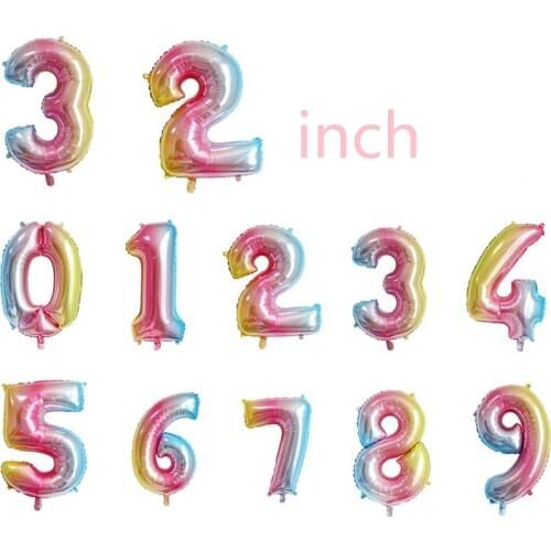 Selling 32-inch gradient numbers from 2pcs, medium rainbow color birthday party anniversary decoration balloon baby show globos