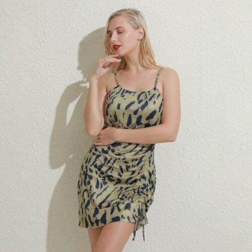 Sexy Leopard Print Suspender Short Skirt Printed Drawstring At Hem Dress Beautiful Back Nightclub Mini Skirt Womens Clothing