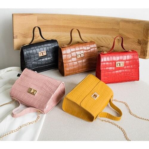 PU Fashion Women Bags Leisure Crossbody Bag Crocodile Pattern Handbag Shoulder Messenger Chain Lock Small Square Bag Wholesale