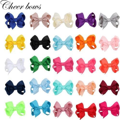 25Pcs/Lot Grosgrain Ribbon Hair Bows Hair Clip for Girls Handmade Solid Bowknot Hairpins Children Kids Hair Accessories