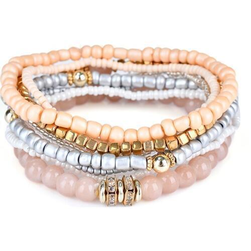 Lureme Womens Bohemian Beads Multi Strand Textured Stackable Bracelet Set for Womens Girls Charm Bead Bracelets (bl003065)