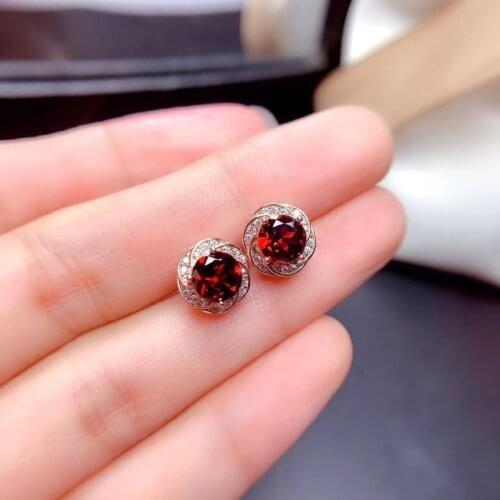 Cute 1ct Garnet cz Stud Earring 100% Real 925 sterling silver Jewelry Engagement Wedding Earrings for Women Bridal Gift
