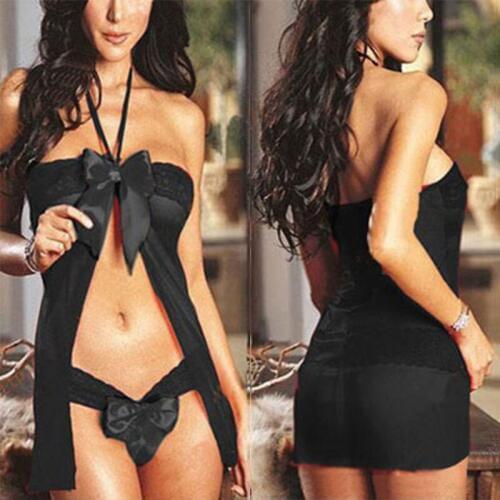 Female Exotic Underwear Set Sexy Lingerie Halter Bra And Panty 2 PCS Suit Solid Color Bra Sets With Bow Ultra-thin
