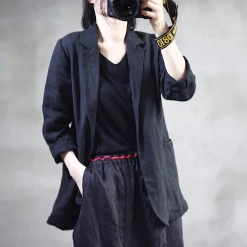 Women Spring Summer Linen Blazer Jackets Ladies Solid Color Flax Notched Coat Outerwear Female 2020 Coat