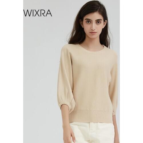 Wixra Women Knit Sweater Pullovers Ladies Puff Sleeve Tops O Neck Sweaters Jumper Casual Streetwear 2019 Autumn Winter