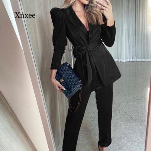 Winter Slim Two-Piece Suit Jacket Womens Solid Color Casual Commuter Suit Pencil Pants Suit Fashion High Waist Pants Suit