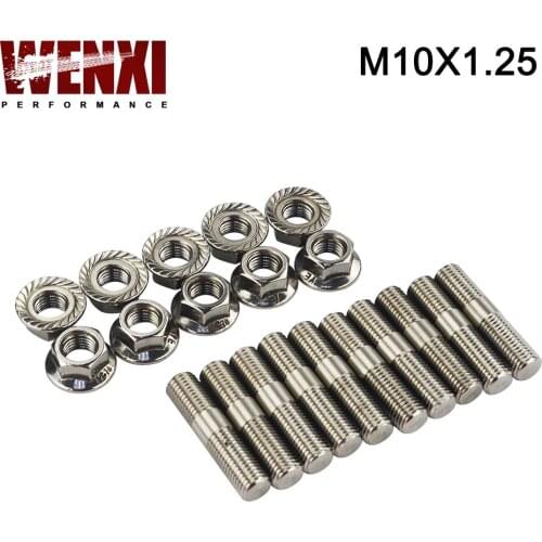 10 pcs 10mm Stainless Steel Exhaust Studs & Serrated Nuts M10x1.25 Stud Conversion Tall Lug Bolts SCREW ADAPTER kit