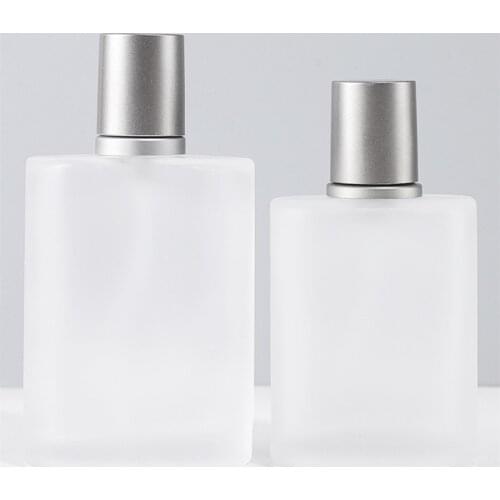 10pcs 30ML 50ML square frosted glass spray bottles perfume packaging bottle refillable perfume atomizer travel cosmetic bottle