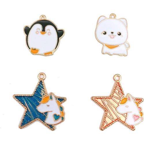 10pcs Penguin Dog Unicorn Animal Enamel Charms DIY Alloy Pendant Handmade Earring Bracelet Jewelry Accessories Making YZ440