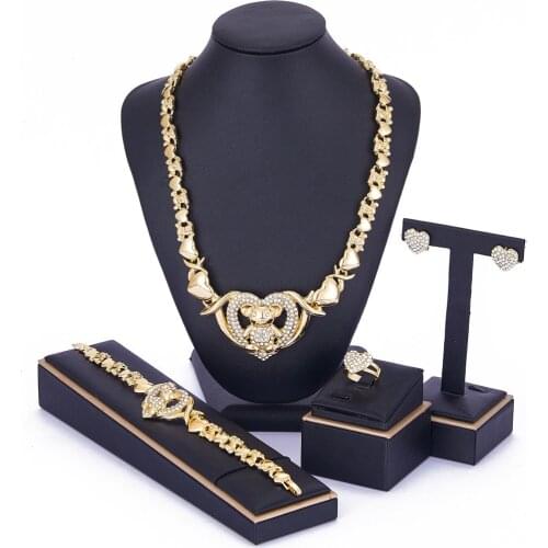 2021 Apr USA hot Bear jewelry hugs and kisses XOXO jewelry set for women xoxo necklace set 14kt GoldAfrican Hot love for wedding