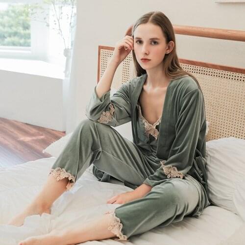 2020 Robes Sets 3Pcs Kimono Robe Bathrobe Sexy Sleepwear Peignoir Wedding Robes Bridesmaid Robes Camisole Pant