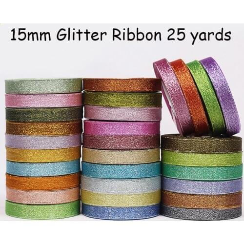 25 yards 15mm Glitter Ribbon Christmas Party Wedding Decoration Gift Wrapping Packaging Ribbons DIY Crafts Handmade Bow Fabric