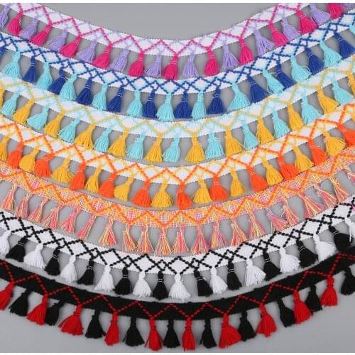 45mm Width Mixed-color 2 Yards/lot Tassel Lace Trim Cotton Ribbon, For DIY Handmade Sewing Curtains Clothes Craft Accessories