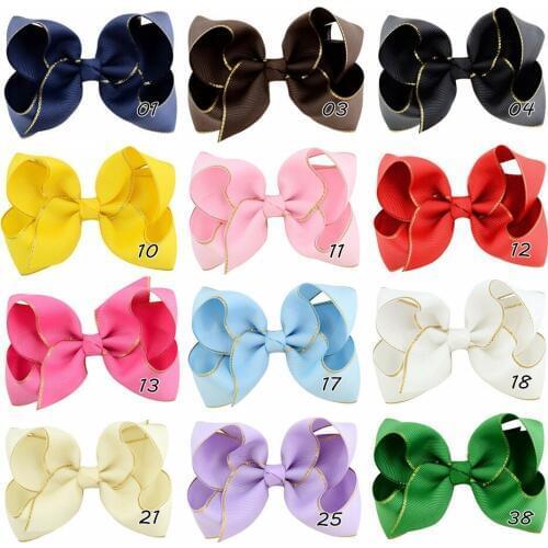 60 pcs/lot, Wired Ribbon Bow Hair Clips , Gold Glitter Edged Grosgrain Hair Bow Clips, Girls Hair Accessories