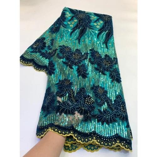 African Lace Fabric 2021 High Quality Velvet Lace Royal Blue Nigeria Lace Fabric Sequins For Wedding Dress ZX40971