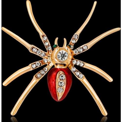 Araneae Brooch Crystal Red Black Spider Brooches for Women Child Rhinestone Insect Gifts Pins Elegant Accessories